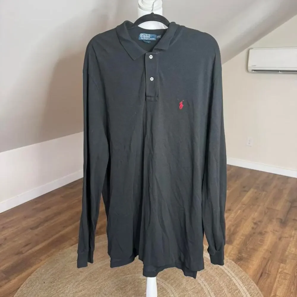 Polo Ralph Lauren Black Long Sleeve Polo Shirt XXL Classic Red Pony Logo